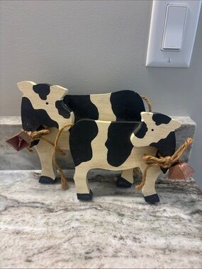 Vintage wood cow calf pair